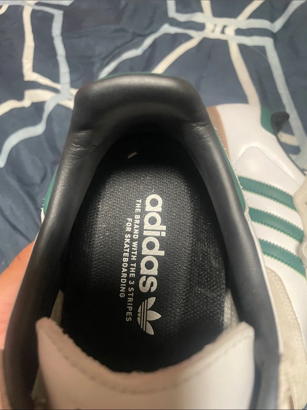 adidas Men’s White Sneakers with Green Stripes and Gum Sole
